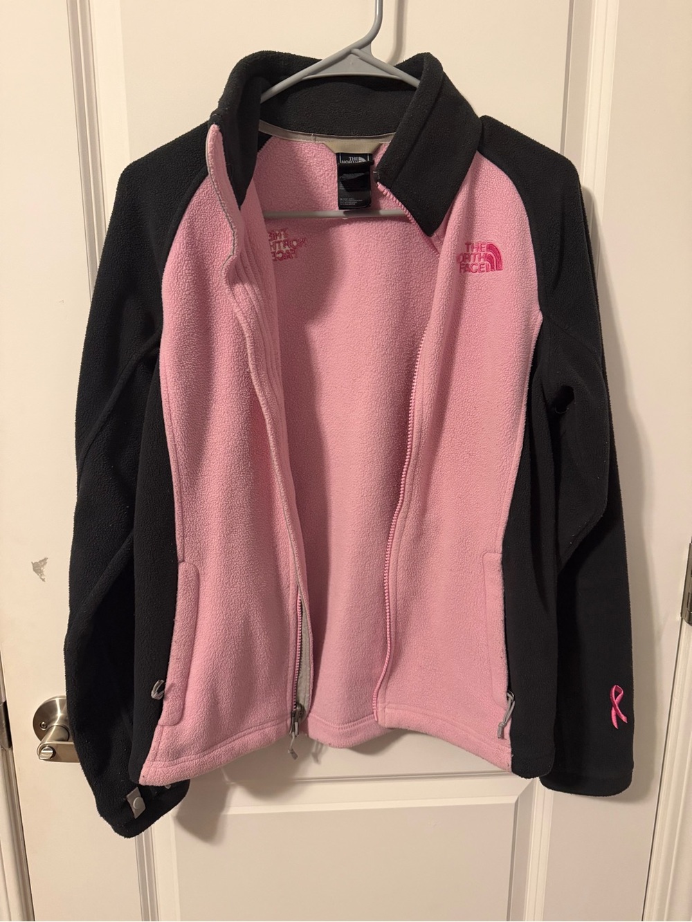 The North Face Pink & Black Fleece Jacket with Ribbon - Women’s size small